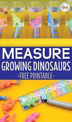 a book cover with dinosaurs on it and the title measure growing dinosaurs free printable