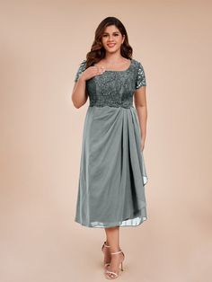 Steel_Grey Mother Of The Bride Evening Dress With Lace Bodice, Fitted Gray Dress For Mother Of The Bride, Elegant Gray Ruched Dress, Elegant Gray Mother Of The Bride Dress, Fitted Gray Evening Dress For Mother Of The Bride, Elegant Gray Dress For Mother Of The Bride, Gray Lace Evening Dress, Older Bride Wedding Dress, A Line Shorts