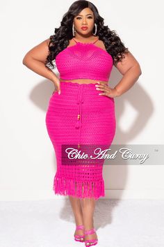 Acrylic %: 100 Model is wearing 2x Chic And Curvy, 2 Piece Skirt Set, Clothing Sets, In Hot, Final Sale, Skirt Set, Hot Pink, Plus Size, Skirt