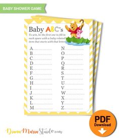 baby abc's printable game with winnie the pooh and her friends on it