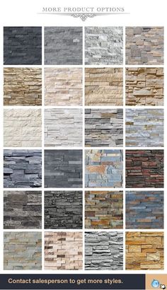 the different types of stone tiles are shown in this image, and it is also available for