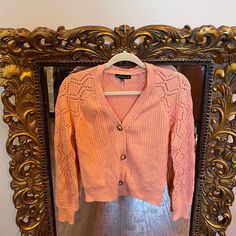 Perfect Fall Sweater! Brand New But Never Came With Tags! Size: Xs Measurements Of Width And Length In Pictures. No Trades Or Modeling At This Time. 2531 Pink Feminine Cardigan For Day Out, Feminine Pink Cardigan For Day Out, Pink Knit Cardigan For Day Out, Orange V-neck Cardigan For Spring, Pink V-neck Cardigan For Day Out, Trendy Pink Cardigan For Day Out, Trendy Orange Knit Cardigan, Pinkish Orange, Orange Cardigan