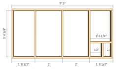 the measurements for an unfinished window frame and door, with measurements to be used on each side