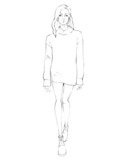 a drawing of a woman walking down the runway