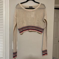 Nwt Urban Outfitters Sweater. Cropped And Slightly Oversized Fit, Striped Hem And Cuffs. Crochet And See Through. Short Sleeve Kimono Cardigan, Cropped Crochet Sweater, Urban Outfitters Sweater, Light Blue Knit, Short Sleeve Kimono, Sweater Cropped, Woven Sweater, Long Sleeve Knitted Cardigan, Half Zip Sweaters