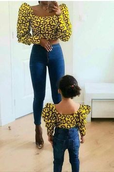 Look your best with our family Ankara set. This set commands a lot of respect and compliments! This set comes with an Ankara top for the woman and daughter. Suitable for traditional weddings, pre-wedding photoshoot, naming ceremonies and other traditional gatherings. Custom made- Please provide us with your measurements for a perfect fit! Baby African Clothes, Ankara Styles For Kids, Aso Ebi Lace Styles, Mom Daughter Outfits, Mommy Daughter Outfits, Mother Daughter Fashion, Mother Daughter Matching Outfits, African Print Tops, Mother Daughter Outfits