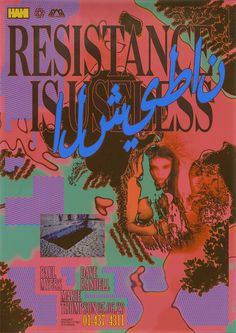 an advertisement for the resistance issue on a pink and green background with blue writing in it