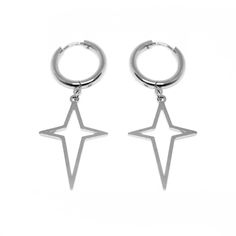 Dangly North Star Earrings Details: Color: Available in White and Yellow Metal: Stainless Steel Plating: PVD Star Earring, Earrings Star, Starburst Earrings, Dragon Ring, Earring Gold, Navel Rings, Star Jewelry, Huggie Earrings, Belly Rings