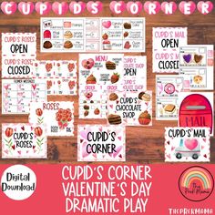 cupid's corner valentine's day dramatic play for kids with pictures and text