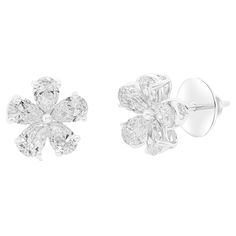 18KT WHITE GOLD EARRING STUDS FLOWER PEAR SHAPE 4.01CTS DIAMONDS, 10STONE Diana M. is a leading supplier of top-quality fine jewelry for over 35 years. Diana M is one-stop shop for all your jewelry shopping, carrying line of diamond rings, earrings, bracelets, necklaces, and other fine jewelry. We create our jewelry from gemstones and diamonds of the highest quality (GIA certified) as well as the highest quality of gold and platinum to deliver magnificent, exquisite items that will bring a lot o Flower Diamond Earrings, Gold Earring Studs, Antique Diamond Earrings, Diamond Flower Earrings, Yellow Gold Diamond Earrings, White Gold Earring, Diamond Huggie Earrings, Expensive Jewelry Luxury, Gold Diamond Studs