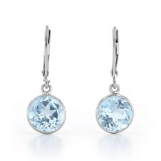 Sky Blue Round Topaz Sterling Silver Earrings 6.5ctw Classic Round Blue Topaz Earrings, Blue Topaz Birthstone Round Earrings, Blue Topaz Round Earrings For Anniversary, Blue Topaz Birthstone Earrings, Fine Jewelry Blue Topaz Round Earrings, Classic Blue Topaz Birthstone Earrings, Fine Jewelry In Light Blue Color, Fine Jewelry In Light Blue, Light Blue Round Fine Jewelry