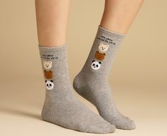 Comfort meets style in our Three Bear 'It's Okay Not to Be Okay' Socks. Made from the finest combed cotton, these socks provide a soft feel and a reassuring message, coupled with a charming three-bear design. Durable, comfortable, and fitting sizes 5 to 10, they're a great way to express personality and support mental health awareness. Material: combed cotton 75%, spandex 15%, polyester 10% Trendy Gray Cotton Socks, Teddy Bear Socks, Bear Fluffy Socks, Cute Socks Bear, Cabin Bear Socks Men, Fun Non-slip Winter Socks, Three Bears, Be Okay, It's Okay