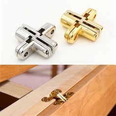 two different types of door handles and latches are shown in three different colors, one is gold, the other silver