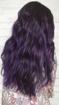 Purple Hair. 💜 Violet And Brown Hair, Dyed Hair For Brunettes Purple, Long Hair Purple Highlights, Purple Peekaboo Highlights Brunettes, Hair Colour Purple Dark, Purple Bayalage Hair, Dark Purple Baylage Hair, Purple Balyage Long Hair, Purple Balyage Long Hair Brunettes