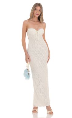 Lace Bodycon Maxi Dress in Ivory | LUCY IN THE SKY Ivory Prom Dresses, White Dresses Graduation, Semi Dresses, White Lace Maxi Dress, Prom Dress Inspo, Dresses Graduation, Bodycon Maxi Dress, Ballroom Dresses, Lucy In The Sky