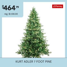 a green christmas tree with white lights is on sale for $ 464 00 at jcheney