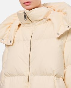 Puffed. Zipped closure. Two side pockets. Removable hood. Color: beige. Composition: 100% Polyester Rick Owens Jacket, Golden Goose Deluxe Brand, Italian Outfits, Italian Fashion Designers, Sneaker Brands, Yoga Wear, After Dark, Tory Burch Shoes, Italian Fashion