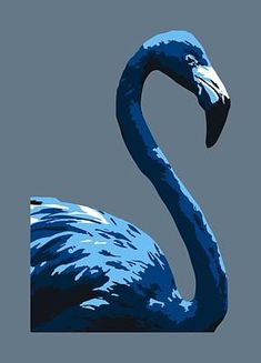 a blue flamingo standing in front of a gray background