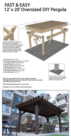 the instructions for how to build an outdoor pergola with wood posts and beams