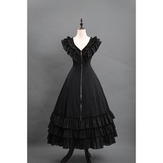 Fascinating black. A long dress decorated with statement frills on the neckline and hem, and a gothic blouse. A structured silhouette that exudes a sense of dignity. The dress is decorated with lacework on the back. Become a fascinating dark princess. 
 
 

 

 
 
 Item 
 
 One Piece 
 Blouse 
 
 
 Size 
 
 One Piece 
 
 S size 
 
 Length: 120cm 
 Bust: 84cm 
 Waist: 66cm 
 
 M size 
 
 Length: 120cm 
 Bust: 88cm 
 Waist: 70cm 
 
 L size 
 
 
 Length: 120cm 
 Bust: 92cm 
 Waist: 74cm 
 
 XL size Gothic Black Maxi Dress For Halloween, Black Gothic Maxi Dress For Halloween, Fitted Victorian Dress With Ruffles For Evening, Victorian Party Dress With Lace Trim, Gothic Victorian Dress With Attached Cancan For Parties, Victorian Style Dresses For Halloween, Victorian Dresses For Halloween, Gothic Ruffled Corset Dress For Costume Party, Gothic Victorian Dress With Ruffles For Party