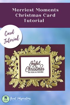 a christmas card with the words merry moments on it and gold foil leaves in front