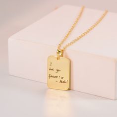 Handwriting Necklace Custom Signature Necklace Engraved - Etsy Uganda Meaningful Engraved Rectangular Necklace, Rectangular Laser Engraved Necklace For Gifts, Engraved Jewelry For Father's Day Commemoration, Meaningful Engraved Dog Tag Jewelry, Gold Stamped Dog Tag Necklace, Engraved Name Necklace For Anniversary Gift, Meaningful Laser Engraved Necklace For Gift, Meaningful Laser Engraved Necklaces For Gifts, Meaningful Laser Engraved Necklace, Gift