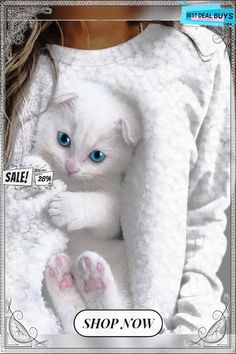 Crew Neck Regular Fit Cat Casual Sweatshirt Neck Pattern, Casual Sweatshirt, Spring And Fall, Fall Colors, Casual Women, Color White, Crew Neck, Sweatshirts, White