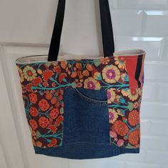 This is a colourful built to last denim and cotton patchwork bag. This bag is made of upcicled denim from recicled jeans and a composition of good quality 100% cotton fabrics. The bag is fully lined with lining fabric. Inside there's two pockets made from jeans and on the outer part another pocket also upcicled from recicled jeans Has a nice size good for a daily bag or you can use it to shop or go to the beach Built from Recicled materials this ecobag is also good for the environment and you wi Tote Bag Beach, Recycled Jeans, Love Plus, Daily Bag, Denim Tote Bags, Denim Tote, Go To The Beach, Patchwork Bags, Upcycled Denim