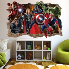 the avengers wall sticker is in an empty room