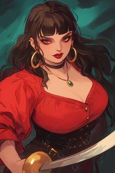 Human Rogue Plus Size Dnd Character, Pirate Woman Art, Sea Elf Female Dnd, Plus Size Character Design, Swashbuckler Rogue, Pirates Illustration, Plus Size Art, Roleplay Characters, The Evil Within