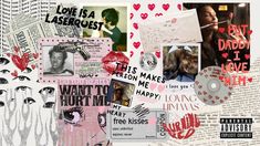 the collage is made up of many different pictures and words, including an envelope