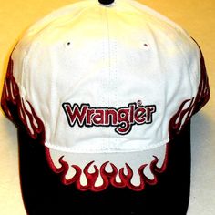 New With Tags 90s Vintage Original Wrangler Flames Style Mens Strapback Hat. The Front Has The Embroidered Wrangler Logo On It. The Bill And Sides Of The Hat Has The Embroidered Flames Design On It As Well. The Back Of The Hat Has The Sewn On Wrangler Tag On It. The Back Has The Adjustable Strapback Strap On It. Made Of Cotton Material. Flames Design, 90s Hats, Apparel Design Inspiration, Dope Hats, Mens 90s, Wrangler Accessories, Vintage Baseball Caps, Flame Design, Vintage Cap