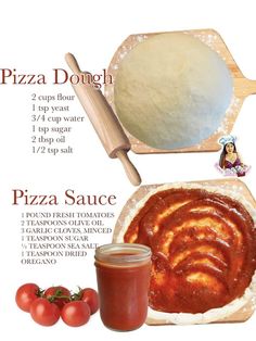 the ingredients for pizza dough are shown here