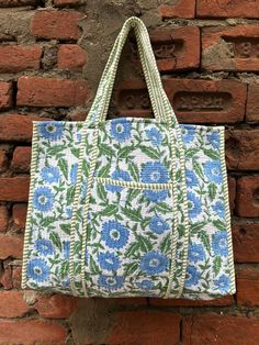 Indian Hand Block Print Tote Bag, Unique Handcrafts Eco-Friendly Vintage Bag, Indian Hand Made Bag, Fashion With Unique Artisan Design Bag.  The Indian hand Block Printed Cotton Quilted Bag made by Indian Artisans, this cotton quilted shopping bag is totally unique and multi purpose. Use this for your grocery or as a travel bag. Perfect to suit all. This Handbag is completely Indian Printed on High quality Great cotton Bag Fabric -: Cotton Size -: 1 > 18X18X6 --Approx              2 > 15X14X5-- Handmade Blue Canvas Travel Bag, Blue Bohemian Gift Bag, Green Rectangular Crochet Bag With Removable Pouch, Handmade Green Rectangular Bag, Large Handmade Everyday Shoulder Bag, Green Rectangular Crochet Bag, Large Handmade Green Bag, Large Green Handmade Bag, Large Handmade Shoulder Bag For Shopping