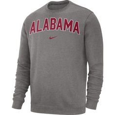 Do you want to look awesome when you go to watch the Alabama Crimson Tide play, even if it gets cooler outside? Of course you do, so you grab this Alabama Crimson Tide Club fleece sweatshirt and stay toasty warm. This Nike sweatshirt features crisp Alabama Crimson Tide graphics on the chest, perfect for showing off your unwavering team pride. Officially licensed Long sleeve Brand: Nike Screen print graphics Imported Fleece lining Material: 80% Polyester/20% Cotton Crew neck Machine wash, tumble Nike Collegiate Tops For Fall, Nike Fleece Sweatshirt For Fan Gear, Nike Collegiate Long Sleeve Sweatshirt, Nike Collegiate Sweatshirt, Nike Fleece Sweatshirt For College, Nike Fleece Tops For Sports Events, Alabama Fans, Nike Long Sleeve, Nike Sweatshirts