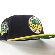 Houston Astros 45th Anniversary New Era 59Fifty Fitted Hat (Navy Gold Green Under Brim) 45th Anniversary, Hat Stores, New Era Fitted, Ball Caps, Gold And Green, New Era Cap, Navy Gold, New Era 59fifty, Fitted Caps