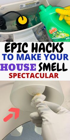 an open toilet with the words epic hacks to make your smell spectacular on it