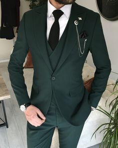 Bojoni Amato Slim Fit Dark Green Suit | VICLAN Deep Green Tuxedo Wedding, Mens Green Tuxedo Wedding, Wedding Dark Green Suit, Suit Pattern For Men, Groom Suit Inspiration, Forest Green Suits For Men, Suit With Dark Green Tie, Dark Green Suits For Men Wedding, Mens Dark Green Suit