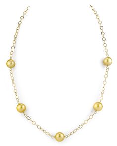 An absolutely stunning piece perfect for any occasion. Currently a very popular item at The Pearl Source, this designer necklace is made of beautiful 14K gold and is available for half the price compared to famous designers. This gorgeous necklace is adorned with five beautiful 9-10mm golden South Sea pearls in AAA quality with very high luster. Please look at our matching bracelet to this necklace for a gorgeous set of golden pearl jewelry. Elegant Yellow Gold Station Necklace For Anniversary, Elegant Yellow Gold Round Chain Necklace, Elegant Custom Yellow Gold Necklace With Clavicle Chain, Elegant Yellow Gold Custom Necklace With Clavicle Chain, Elegant Formal Custom Necklace In Yellow Gold, Luxury Gold Station Necklace For Formal Occasions, Elegant Yellow Gold Custom Necklace For Formal Events, Elegant Formal Yellow Gold Custom Necklace, Classic Yellow Gold Necklace With Elegant Design