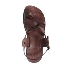 The Good Shepherd Buckle brown, handmade leather sandals with back strap and toe loop  - Front View Sling Back Sandals, Back Sandals, Mens Slide Sandals, Toe Loop Sandals, Good Shepherd, Leather Sandals Handmade, Handmade Sandals, The Good Shepherd, Leather Flip Flops