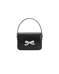 A timeless silhouette meets our statement diamanté bow in this micro bag crafted entirely from 100% black leather. Designed to fit all the essentials, the compact design fastens with a magnetic flap closure. Black leather exterior Magnetic flap closure Removable shoulder chain Elegant Leather Bags With Bow, Luxury Shoulder Bag With Bow For Party, Luxury Party Shoulder Bag With Bow, Elegant Formal Shoulder Bag With Bow, Luxury Formal Shoulder Bag With Bow, Elegant Black Bag With Bow, Formal Rectangular Shoulder Bag With Detachable Bow, Black Formal Bag With Bow, Formal Black Bag With Bow