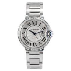 Brand: Cartier  Gender: Unisex Metal Type: Stainless Steel Diameter: 36.00 mm Weight: 106.69 grams Stainless Steel Diamond Cartier Swiss made watch. The metal was tested and determined to be stainless steel. The "Cartier" trademark (or hallmark) can also be found on the item. Pre-owned in excellent condition. Might show minor signs of wear. Ballon Bleu Diamond Bezel Watch Properties Family: Ballon Bleu Model: Ballon Bleu Diamond Bezel Ref. No.: W4BB0024 Water Resistance: 30 meters Caliber Proper Bezel Watch, Rolex Date, Swiss Made Watches, Cartier Ballon Bleu, Cartier Watch, Bezel Diamond, Diamond Watch, Stainless Steel Watch, Stainless Steel Bracelet