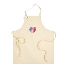 an apron with the american flag on it and a heart shaped patch in the middle