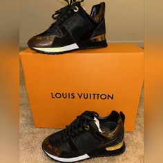 Womens Lv Sneakers With All Original Packaging Included Along With Extra Shoe Strings. Worn Only Once. Luxury Brown Low-top Sneakers, Brown Luxury High-top Sneakers, Luxury Sneakers With Laces, Lv Sneakers, Louis Vuitton Sneakers, Louis Vuitton Shoes, Womens Shoes Sneakers, Black And Brown, Shoes Sneakers