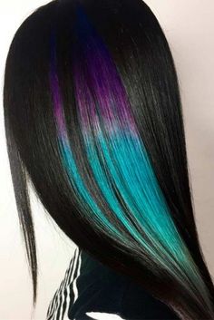 Hidden Geode Strands picture1 Trendy Colored Hair, Galaxy Dyed Hair, Dark Hair With Rainbow Highlights, Blue Multicolor Hair, Fashion Color Hair, Dark Brown Hair With Rainbow Highlights, Galaxy Hair Color Straight, Side Braid Hairstyles, Hair Color Crazy