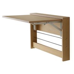 a wooden desk with two drawers and a shelf underneath the table top that is open