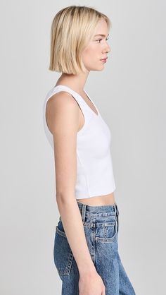 perfectwhitetee Blondie Structured Rib Bra Friendly Tank | Shopbop White Stretch Crop Top Tank, White Seamless V-neck Top, White Cropped Stretch Tank Top, Ribbed Spring Tank Top With Minimal Stretch, Ribbed Tank Top With Minimal Stretch For Spring, White Sleeveless Seamless Crop Top, White Fitted Sleeveless Crop Top, White Fitted Tank Top For Everyday, Summer Ribbed Tank Top With Minimal Stretch