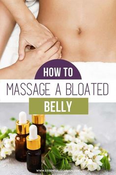 Find out what the best essential oils for bloating are, and what they can do for you! Includes instructions for a simple bloated belly massage. Belly Massage, Getting Rid Of Gas, Enteric Nervous System, Fennel Essential Oil, Gastric Problem, Essential Oils For Massage, Bloated Stomach, Ginger Essential Oil, Bloated Belly