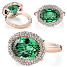 Green Tourmaline and 18 Karat Rose Gold Ring, accented with Micro Pavé Diamonds Platinum Sapphire Ring, Imperial Topaz Ring, Open Sesame, Clean Gold Jewelry, Big Stone Ring, Amethyst Set, Cognac Diamonds, Gold Jewelry Sets, Tourmaline Jewelry