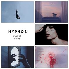 four different images with the words hypnos and an image of a person reaching for something